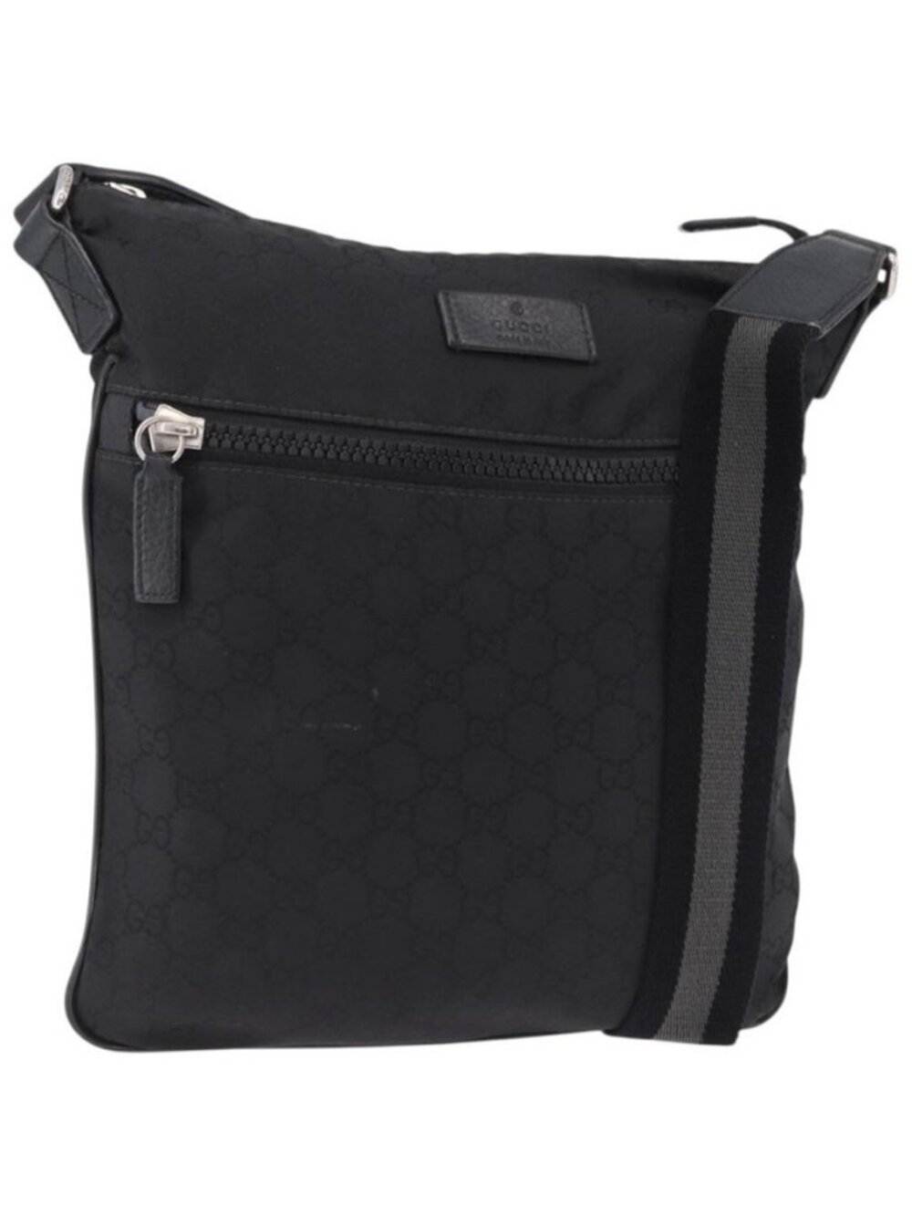 Authentic GUCCI GG Canvas Shoulder Bag Black Silver 509639